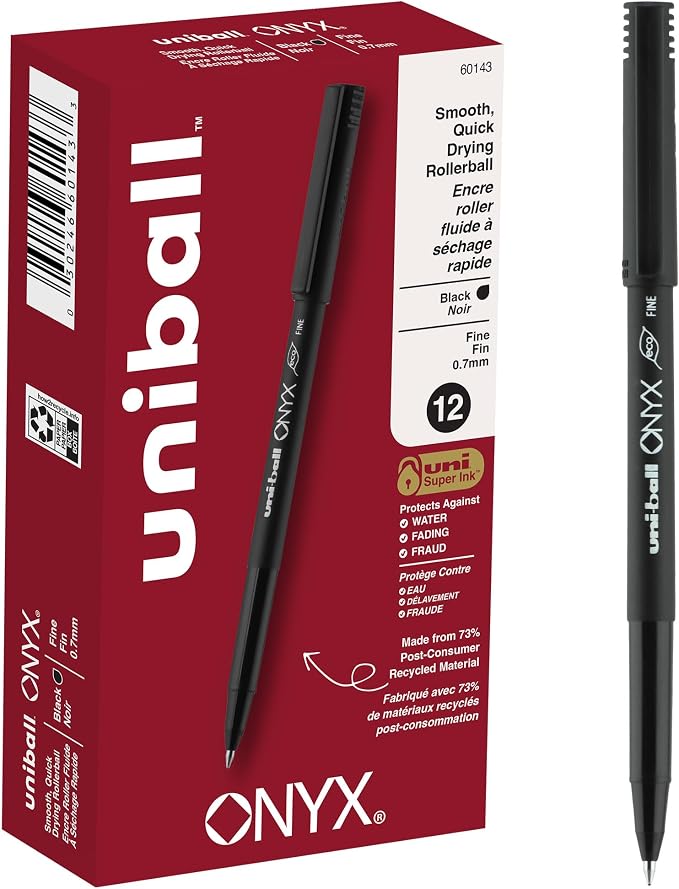 uniball Onyx Rollerball Pens Fine Point 0.7mm (12-Pack)