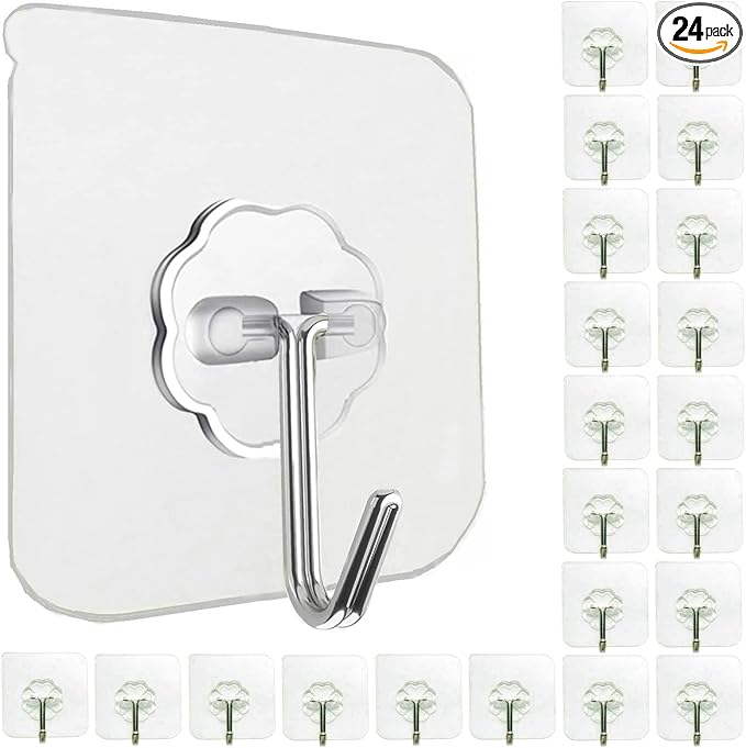 Jwxstore Adhesive Wall Hooks (24-Pack, 33 lb)