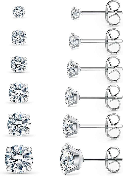 6-Pair CZ Stud Set (316L Steel)
