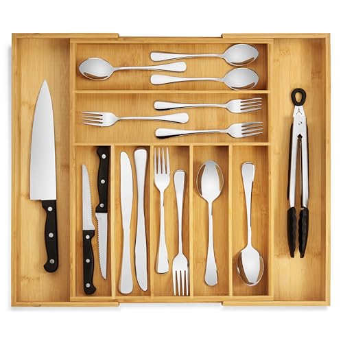 Purawood Bamboo Expandable Silverware Tray