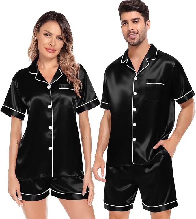 SWOMOG Satin Matching Couple Pajamas