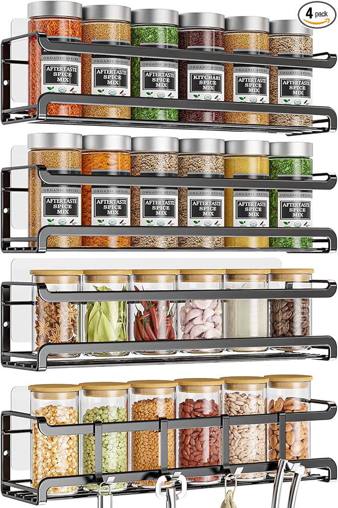 Bunoxea Wall-Mounted Spice Rack (4-Pack)